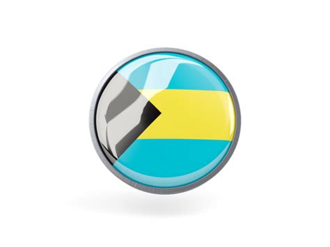 Metal Framed Round Icon Illustration Of Flag Of Bahamas