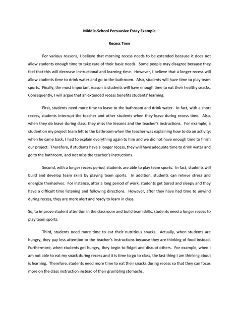 Middle School Persuasive Essay Example Persuasive Essay Example Recess Time For Various