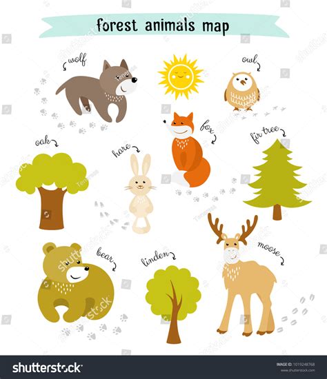 Forest Animals Vector Map Trees Animal Stock Vector (Royalty Free) 1019248768 | Shutterstock