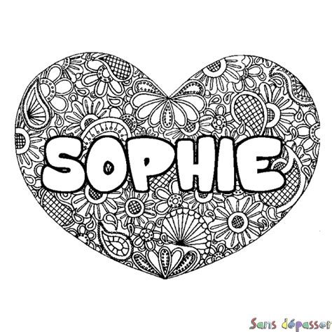 Coloriage prénom SOPHIE décor Mandala coeur Sans Dépasser