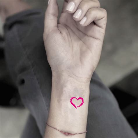 Pink Heart Temporary Tattoo Sticker - OhMyTat