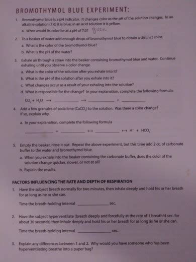 Solved BROMOTHYMOL BLUE EXPERIMENT: 1. Bromothymol blue is a | Chegg.com