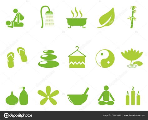 Green Color Spa Icons Set Stock Vector Image By Huhulin