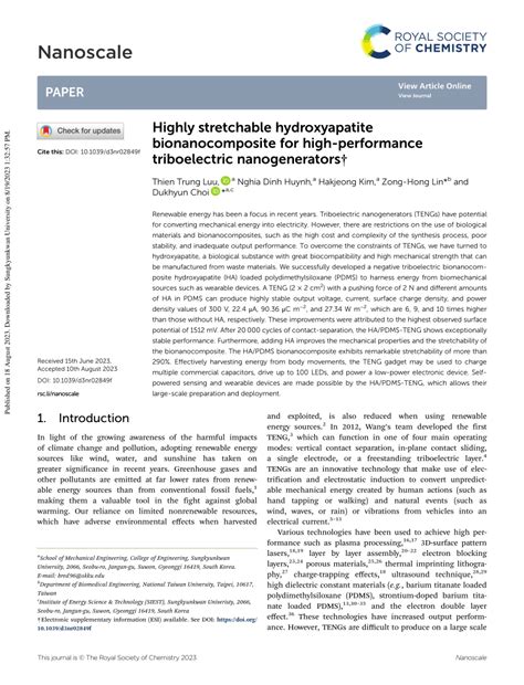 Pdf Highly Stretchable Hydroxyapatite Bionanocomposite For High