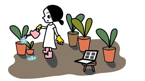 Trabajo De Jardinería Desde Casa Y Siembra En Línea Vector De Dibujos Animados Dibujados A Mano