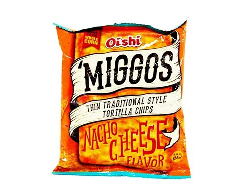 Oishi Miggos Thin Traditional Style Tortilla Chips Nacho Cheese Flavor G