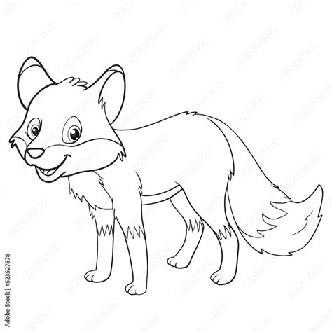 coloring pages or books for kids. cute fox cartoon. black and white ...