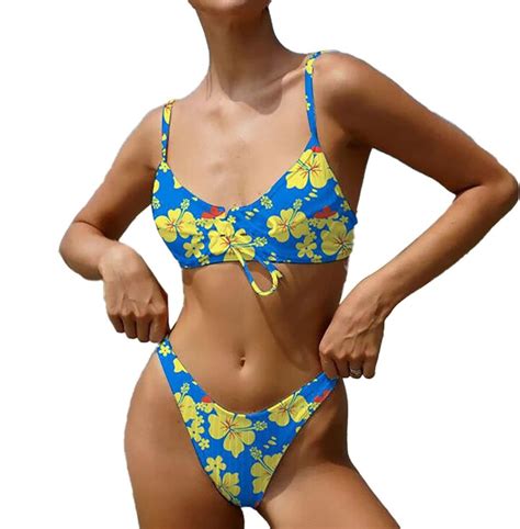 Prevently Women S Sexy Bikini Split Print Swimsuit Set High Waist Swimsuit Beach Suit Place Set
