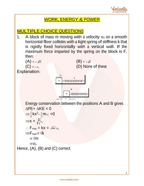 Jee Main 2022 Important Questions Work Energy And Power