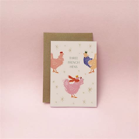 Three French Hens Christmas Card Etsy