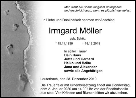 Traueranzeigen von Irmgard Möller vrm trauer de