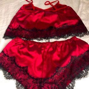 Intimates Sleepwear Nwt Piece Red Lingerie With Black Lace Trim S Poshmark