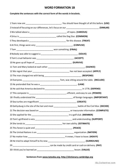 Word Formation 1B Word Formation English ESL Worksheets Pdf Doc