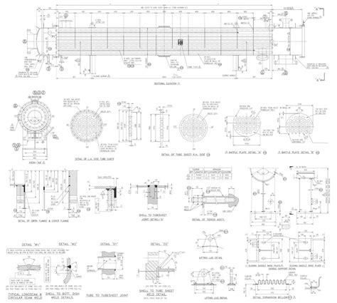 Tube Sheet Top View Sectional Elevation And Joint Detail Dwg Autocad