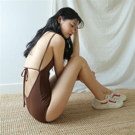 Sexy Solid Color Open Back Lace Up Triangle One Piece Swimsuit Hot Spring Swimsuit Shopee