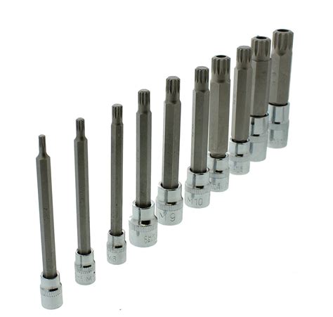 10pc XZN 12 Point MM Triple Square Spline Bit Socket Set Tamper Proof