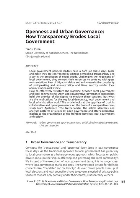 PDF Openness And Urban Governance How Transparency Erodes Local