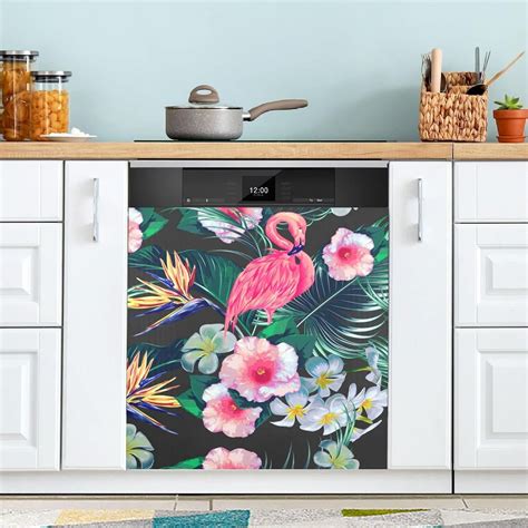 Hyjoy 23x26In Flamingo Dishwasher Magnet Cover Decorative Magnetic Door