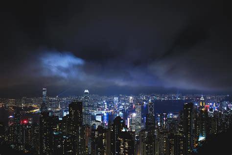 Night Hong Kong View From The Victoria Peak Hill 14355804 Stock Photo