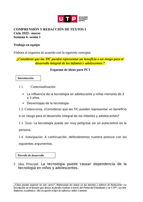 Esquema De Ideas S6 ComprensiÓn Y RedacciÓn De Textos I Ciclo 2022