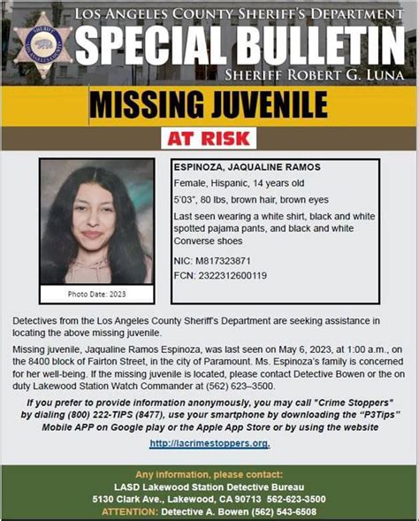 Los Angeles County Sheriff Is Asking For The Publics Help Locating An