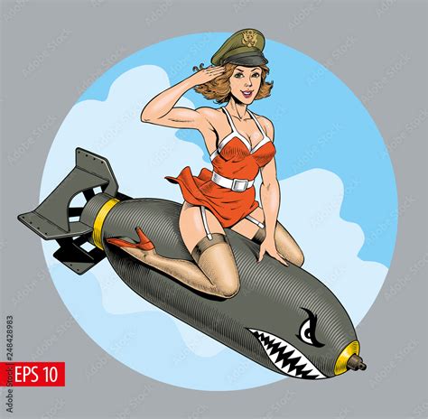 A Vintage Comic Style Sexy Woman Riding A Bomb Vector Illustration Stock Vector Adobe Stock