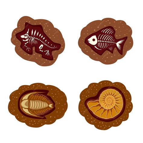 Premium Vector | Set of fossils ammonite fish trilobite dinosaur icon clipart for website apps ...