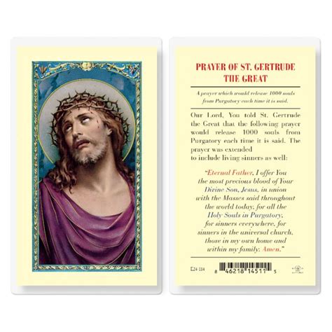 Saint Gertrude Prayer For Souls In Purgatory Laminated Holy Card