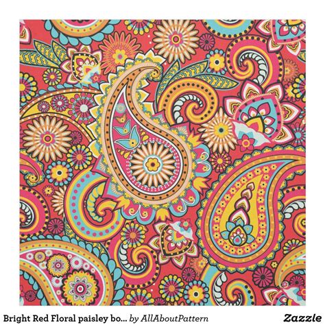 Bright Red Floral paisley bohemian pattern Fabric | Paisley fabric ...