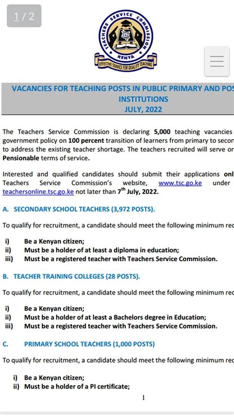 Tsc Full List Of Replacement Vacancies For Secondary School Teachers