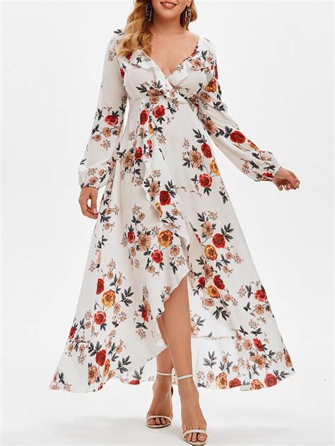 Plus Size Ruffled Floral Print High Low Dress Plus Size Maxi Dresses Midi Dress Plus Size