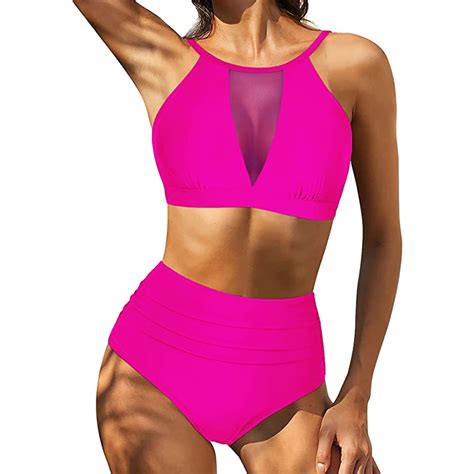 TOWED22 Bikini Set For Women Bathing Suit High Waisted Scalloped V Neck