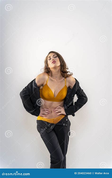 Mixed Race Lingerie Model In A Studio Environment Stock Photo Image Of Casual Happy 204023460