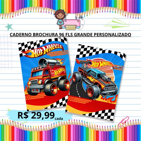 CADERNO GRANDE BROCHURA PERSONALIZADO FLS HOT WHEELS Shopee Brasil