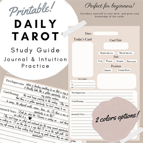 Printable Tarot Card Journal Pages Tarot Study Guide Etsy