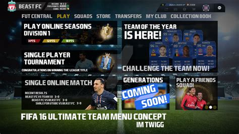 Fifa 16 Ultimate Team Concept Menu Design By Imtwigg On Deviantart