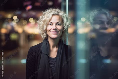 Studio Portrait Photography Of A Satisfied Mature Girl Wearing A Chic Cardigan Against A Vibrant