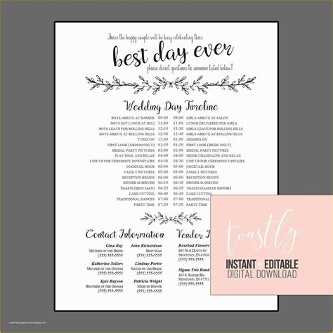 Wedding Day Timeline Template Word