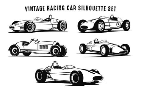 2 Vintage Racing Car Vector Silhouette Set Designs & Graphics