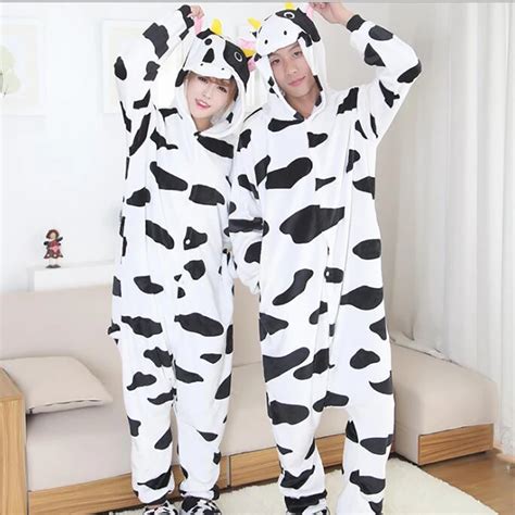 Special Price Womens Cow Pattern Footed Pyjamas For Adults Full Sleeve