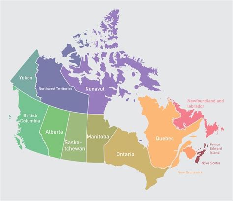 Carte du Canada divisée en 10 provinces et 3 territoires Régions