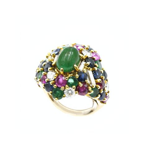 Multi Colored Vintage Gemstones And Diamonds Cocktail Engagement Ring For Sale At 1stdibs