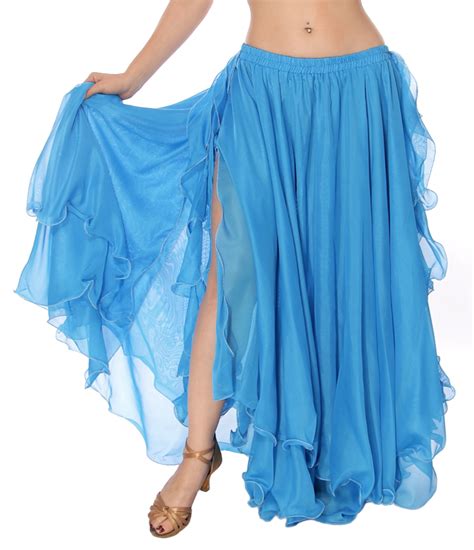 Blue Turquoise 2 Layer Chiffon Belly Dance Skirt With Ruffle Fringe