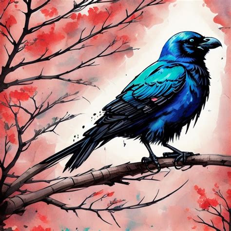 Premium Photo Colorful Bird Digital Art Illustration Crow