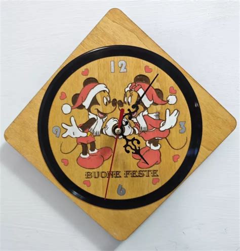 Orologio Parete Topolino Minnie Legno E Vinile Con Incisione Laser