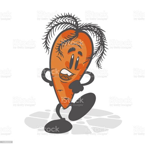 Carrots Funny Vegetables Cute Cartoon Character Vector Illustration Isolated On White Background