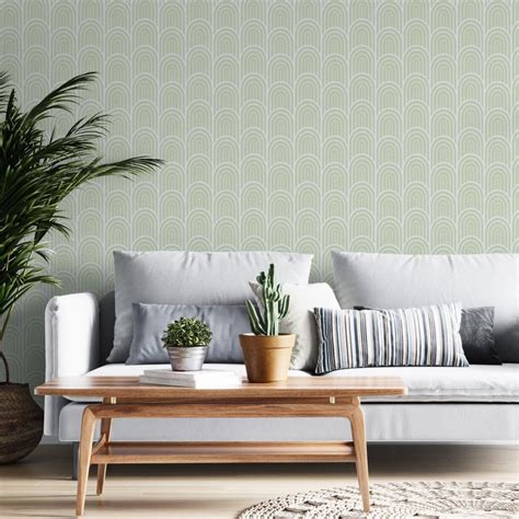 Sage Green Art Deco Wallpaper - Self Adhesive - The Wallberry