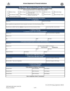 Fillable Online Azdfi License Change Application Arizona Department