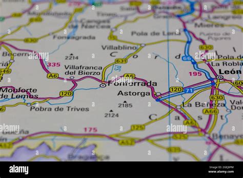 Ponferrada Spain shown on a road map or Geography map Stock Photo - Alamy