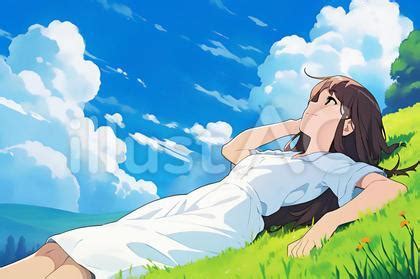 草原で寝そべるイラスト - No: 24502964｜無料イラスト・フリー素材なら「イラストAC」